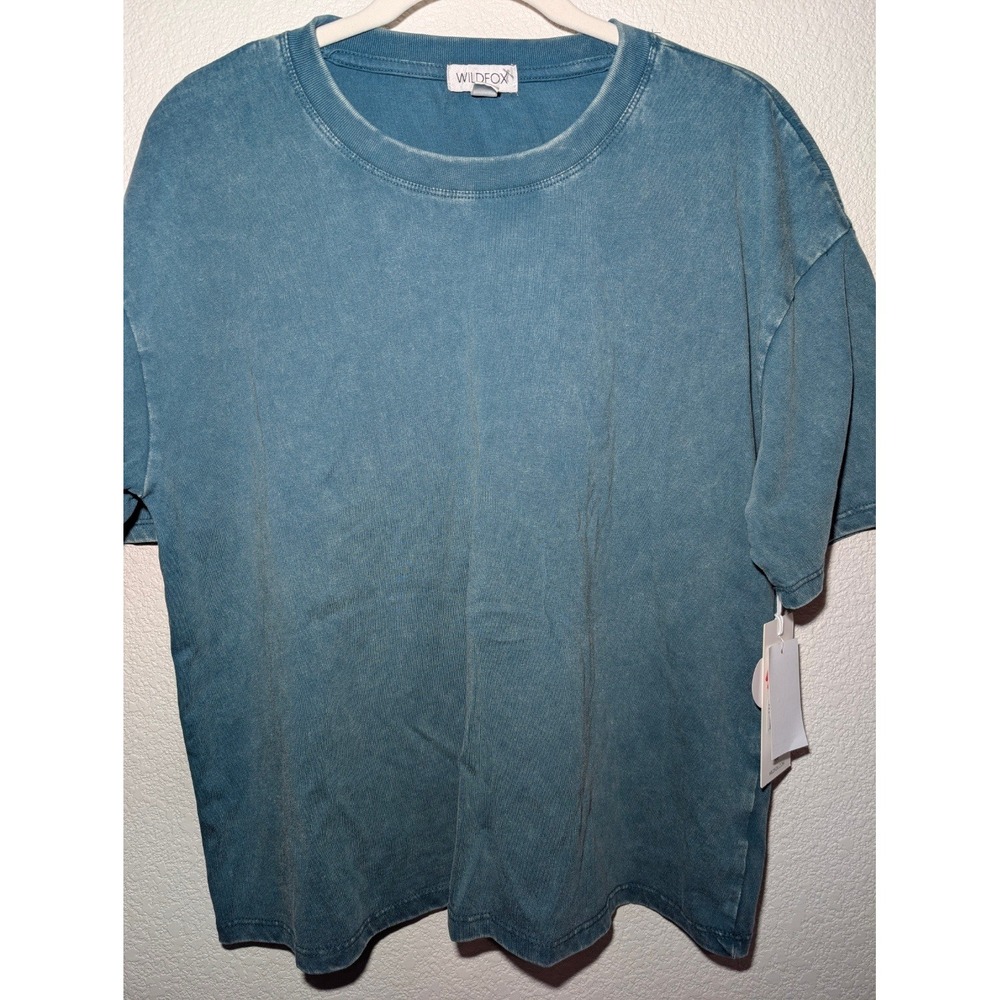 Oversized L Teal Green New Acid Wash Short Sleeve T-Shirt Crop Grunge Streetwear